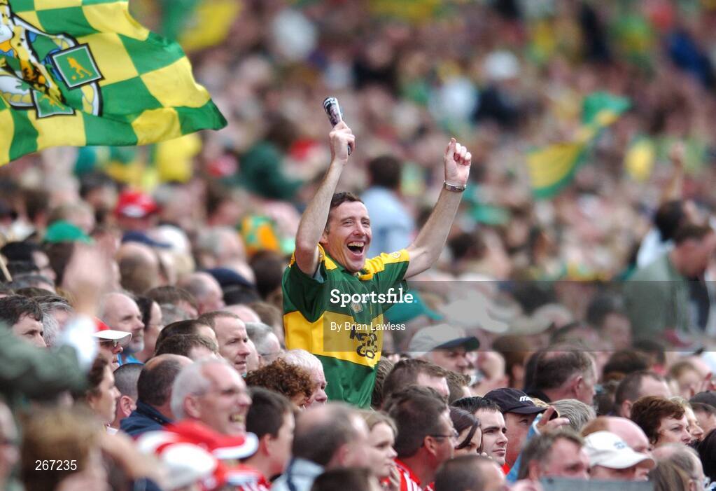 16 September 2007; A Kerry fan celebrates during the match. Bank of Ireland All-Ireland Senior Football Championship Final, Kerry v Cork, Croke Park, Dublin. Picture credit; Brian Lawless / SPORTSFILE