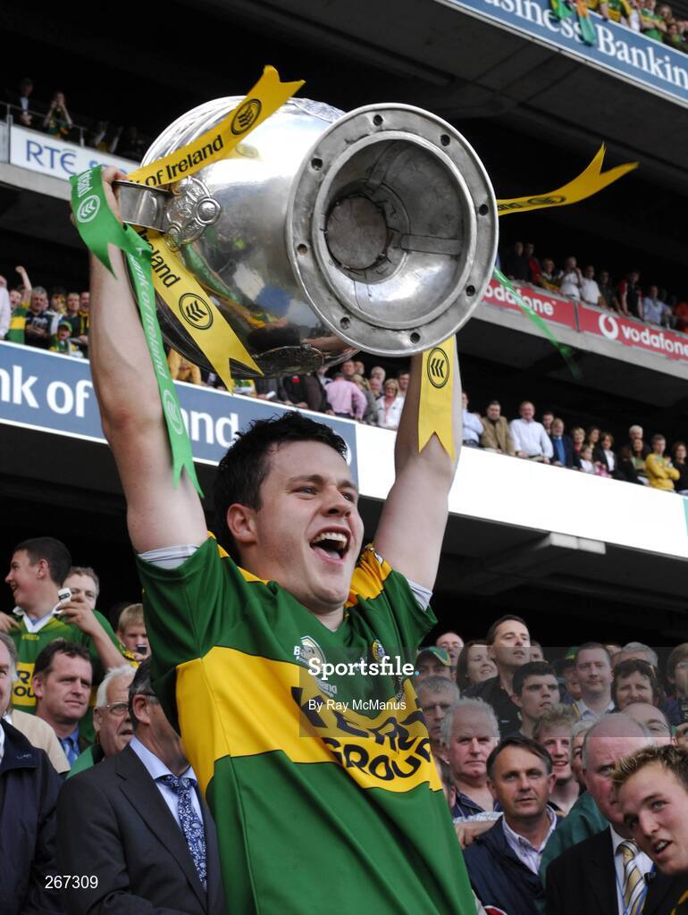 16 September 2007; Kerry corner back Padraig Reidy lifts the Sam Maguire Cup. Bank of Ireland All-Ireland Senior Football Championship Final, Kerry v Cork, Croke Park, Dublin. Picture credit; Ray McManus / SPORTSFILE