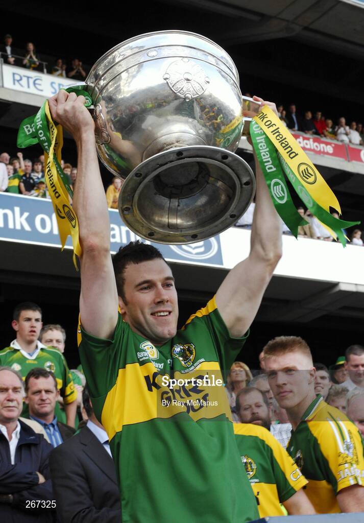 16 September 2007; Kerry substitute Daniel Bohane lifts the Sam Maguire Cup. Bank of Ireland All-Ireland Senior Football Championship Final, Kerry v Cork, Croke Park, Dublin. Picture credit; Ray McManus / SPORTSFILE