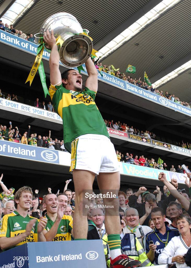 16 September 2007; Kerry wing-forward Paul Galvin lifts the Sam Maguire Cup. Bank of Ireland All-Ireland Senior Football Championship Final, Kerry v Cork, Croke Park, Dublin. Picture credit; Ray McManus / SPORTSFILE