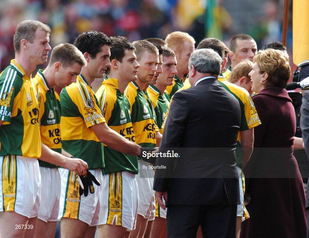 16 September 2007; Members of the Kerry team greet President Mary McAleese before the start of the game. Bank of Ireland All-Ireland Senior Football Championship Final, Kerry v Cork, Croke Park, Dublin. Picture credit; Paul Mohan / SPORTSFILE