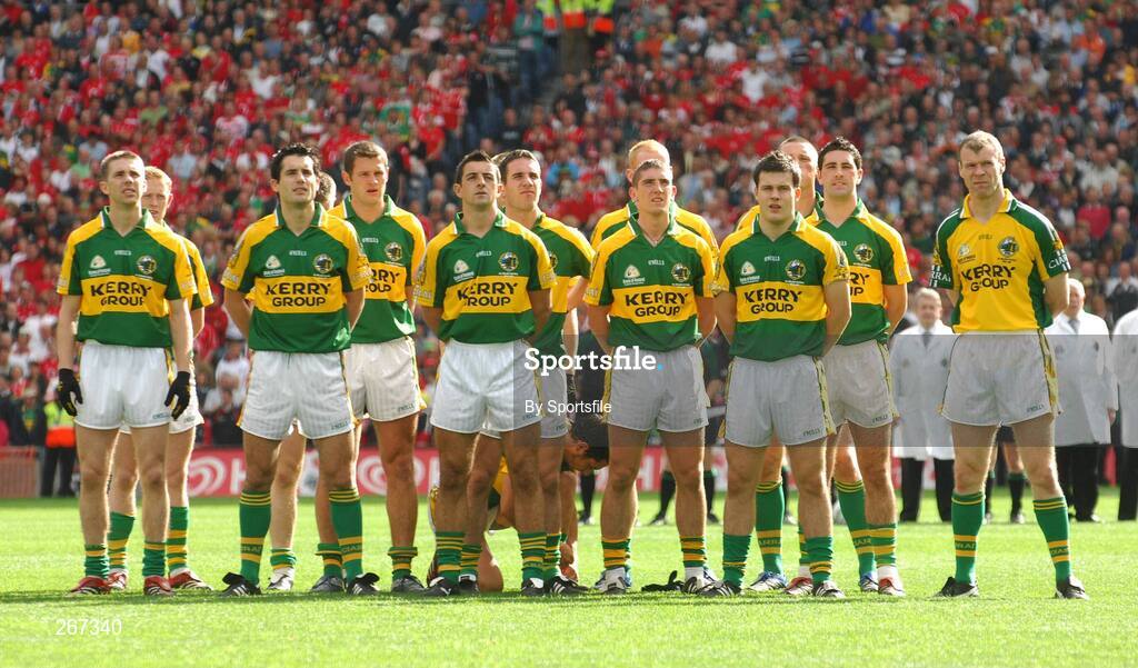 16 September 2007; The Kerry team stand for the National Anthem. Bank of Ireland All-Ireland Senior Football Championship Final, Kerry v Cork, Croke Park, Dublin. Picture credit; Paul Mohan / SPORTSFILE