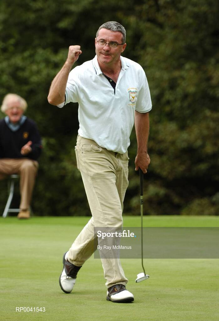 15 September 2007; Neil O'Brien, Muskerry Golf Club, Co. Cork, celebrates sinking a putt on the 20th which ultimately proved to be the winning putt for the Bulmers Jimmy Bruen Shield. Bulmers Cups and Shields Finals 2007, Shandon Park Golf Club, Belfast, Co. Antrim. Picture credit: Ray McManus / SPORTSFILE
