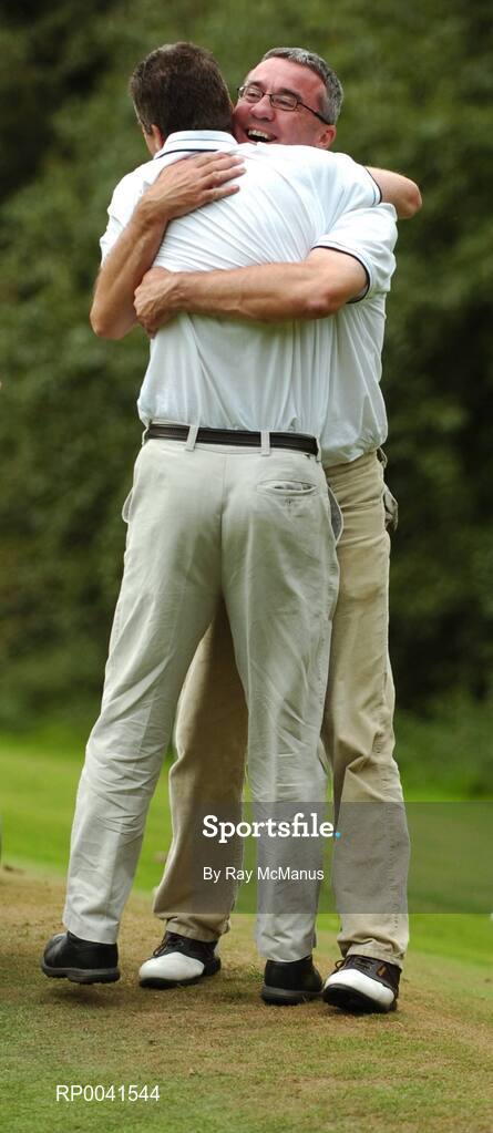 15 September 2007; Neil O'Brien celebrates with his playing partner Jimmy Hornibrook after winning the Bulmers Jimmy Bruen Shield for Muskerry Golf Club, Co. Cork, on the 20th.  Bulmers Cups and Shields Finals 2007, Shandon Park Golf Club, Belfast, Co. Antrim. Picture credit: Ray McManus / SPORTSFILE