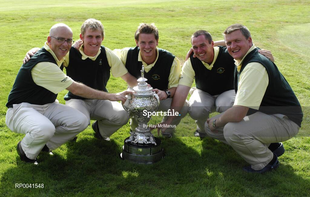 15 September 2007; Seryth Heavey, Keith O'Neill, Gary McDermott, Martin McTiernan and David Dunne, right, celebrate winning the Bulmers Senior Cup for Co. Sligo Golf Club. Bulmers Cups and Shields Finals 2007, Shandon Park Golf Club, Belfast, Co. Antrim. Picture credit: Ray McManus / SPORTSFILE