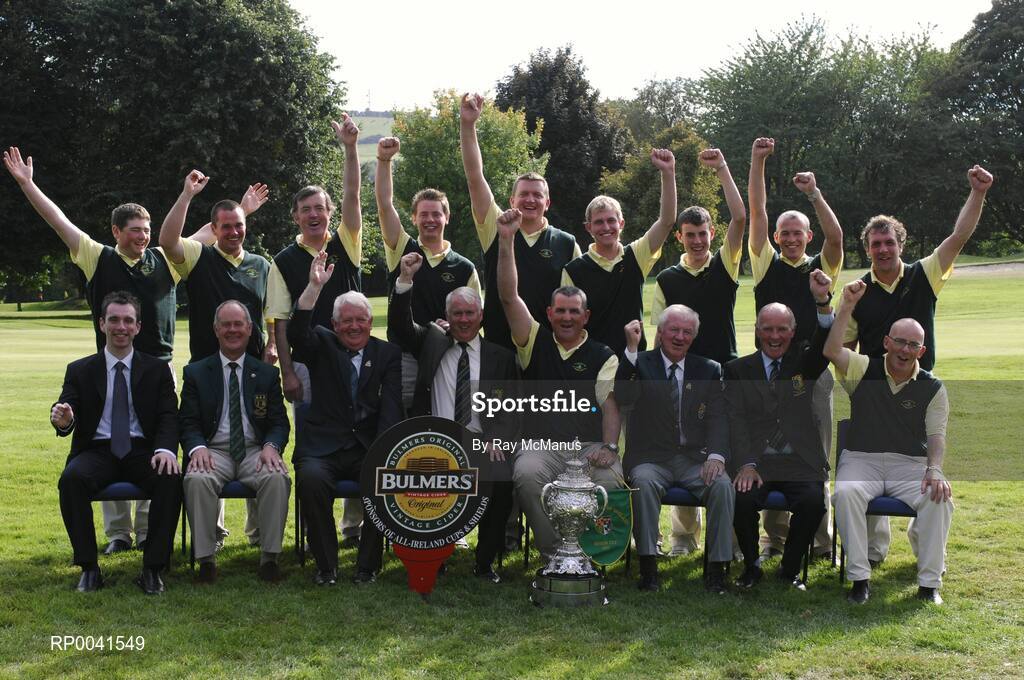15 September 2007; Co. Sligo Golf Club, winners of the Bulmers Senior Cup, back row, left to right, Michael Durcan, Martin McTernan, Kevin Flanagan, Gary McDermott, David Dunne, Keith O’Neill, Stephen Brady, David McDermott and Aidan Anderson, front row, left to right, Paul McGurk, Bulmers, Dennis McConnell, Captain, Shandon Park Golf Club; Tommie Basquille, President, Golfing Union of Ireland, Michael McNamara, Captain, Co. Sligo G.C.; Tom Ford, Team Captain; Eugene Fayne, Chairman, GUI Connacht Branch; Sean Sweeney, President, Co. Sligo G.C. and Seryth Heavey.  Bulmers Cups and Shields Finals 2007, Shandon Park Golf Club, Belfast, Co. Antrim. Picture credit: Ray McManus / SPORTSFILE
