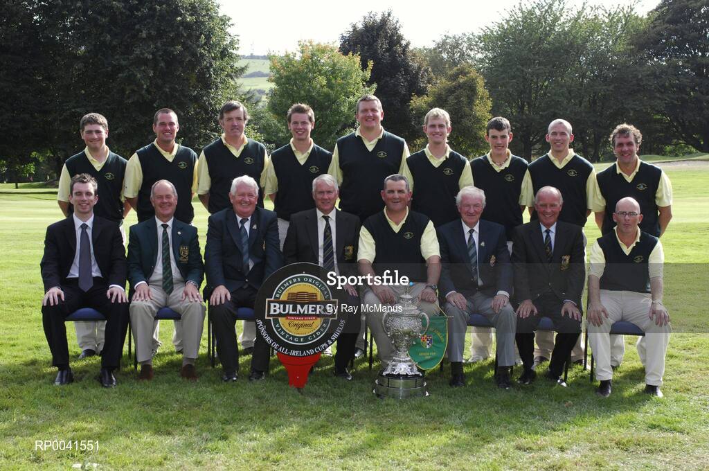 15 September 2007; Co. Sligo Golf Club, winners of the Bulmers Senior Cup, back row, left to right, Michael Durcan, Martin McTernan, Kevin Flanagan, Gary McDermott, David Dunne, Keith O’Neill, Stephen Brady, David McDermott and Aidan Anderson, front row, left to right, Paul McGurk, Bulmers; Dennis McConnell, Captain, Shandon Park Golf Club; Tommie Basquille, President, Golfing Union of Ireland, Michael McNamara, Captain, Co. Sligo G.C.; Tom Ford, Team Captain; Eugene Fayne, Chairman, GUI Connacht Branch; Sean Sweeney, President, Co. Sligo G.C. and Seryth Heavey.  Bulmers Cups and Shields Finals 2007, Shandon Park Golf Club, Belfast, Co. Antrim. Picture credit: Ray McManus / SPORTSFILE