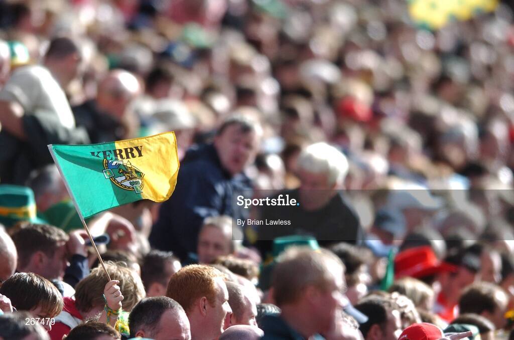 16 September 2007; A Kerry flag flies above the heads of football fans before the start of the match. Bank of Ireland All-Ireland Senior Football Championship Final, Kerry v Cork, Croke Park, Dublin. Picture credit; Brian Lawless / SPORTSFILE
