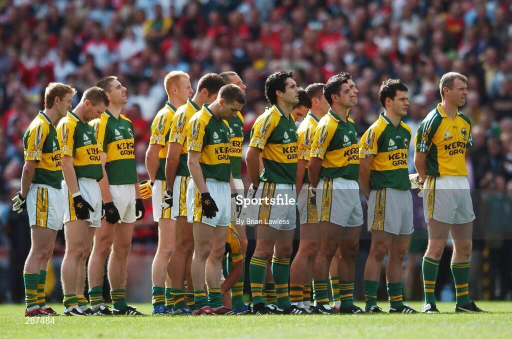 16 September 2007; The Kerry team stand for the National Anthem. Bank of Ireland All-Ireland Senior Football Championship Final, Kerry v Cork, Croke Park, Dublin. Picture credit; Brian Lawless / SPORTSFILE