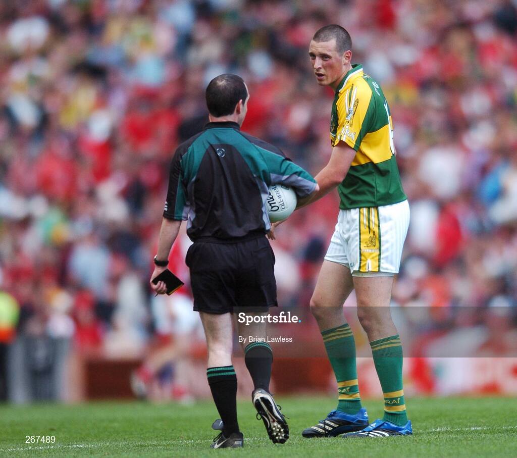 16 September 2007; Kerry's Kieran Donaghy speaks with referee David Coldrick at half time. Bank of Ireland All-Ireland Senior Football Championship Final, Kerry v Cork, Croke Park, Dublin. Picture credit; Brian Lawless / SPORTSFILE