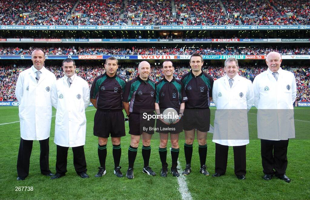 16 September 2007; Referee David Coldrick with his officials and umpires. Bank of Ireland All-Ireland Senior Football Championship Final, Kerry v Cork, Croke Park, Dublin. Picture credit; Brian Lawless / SPORTSFILE