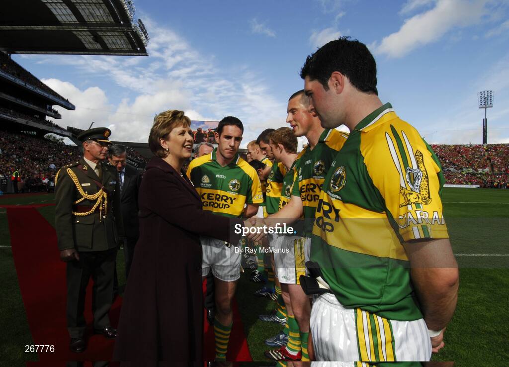 16 September 2007; Kieran Donaghy is introduced to the President of Ireland Mary McAleese by the Kerry captain Declan O'Sullivan. Bank of Ireland All-Ireland Senior Football Championship Final, Kerry v Cork, Croke Park, Dublin. Picture credit; Ray McManus / SPORTSFILE