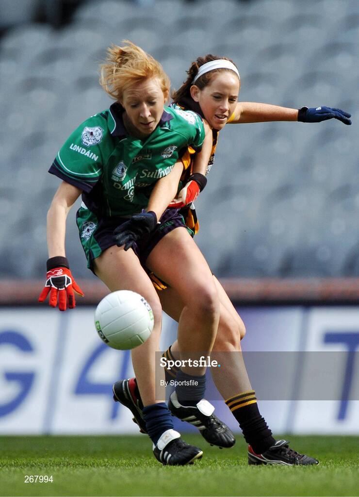 23 September 2007; Linda Tighe, London, in action against Lydia Phelan, Kilkenny. TG4 All-Ireland Ladies Junior Football Championship Final, London v Kilkenny, Croke Park, Dublin. Picture credit; Paul Mohan / SPORTSFILE