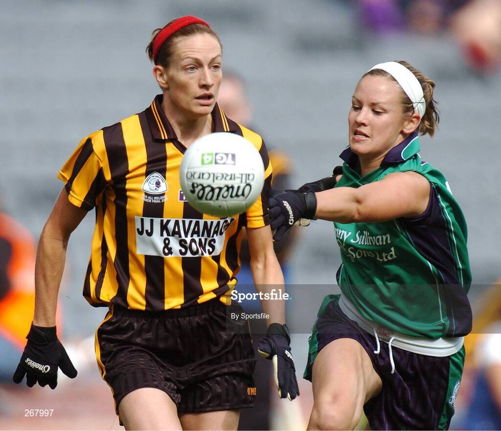 23 September 2007; Caitriona Grace, Kilkenny, in action against Anna McGillicuddy, London. TG4 All-Ireland Ladies Junior Football Championship Final, London v Kilkenny, Croke Park, Dublin. Picture credit; Paul Mohan / SPORTSFILE