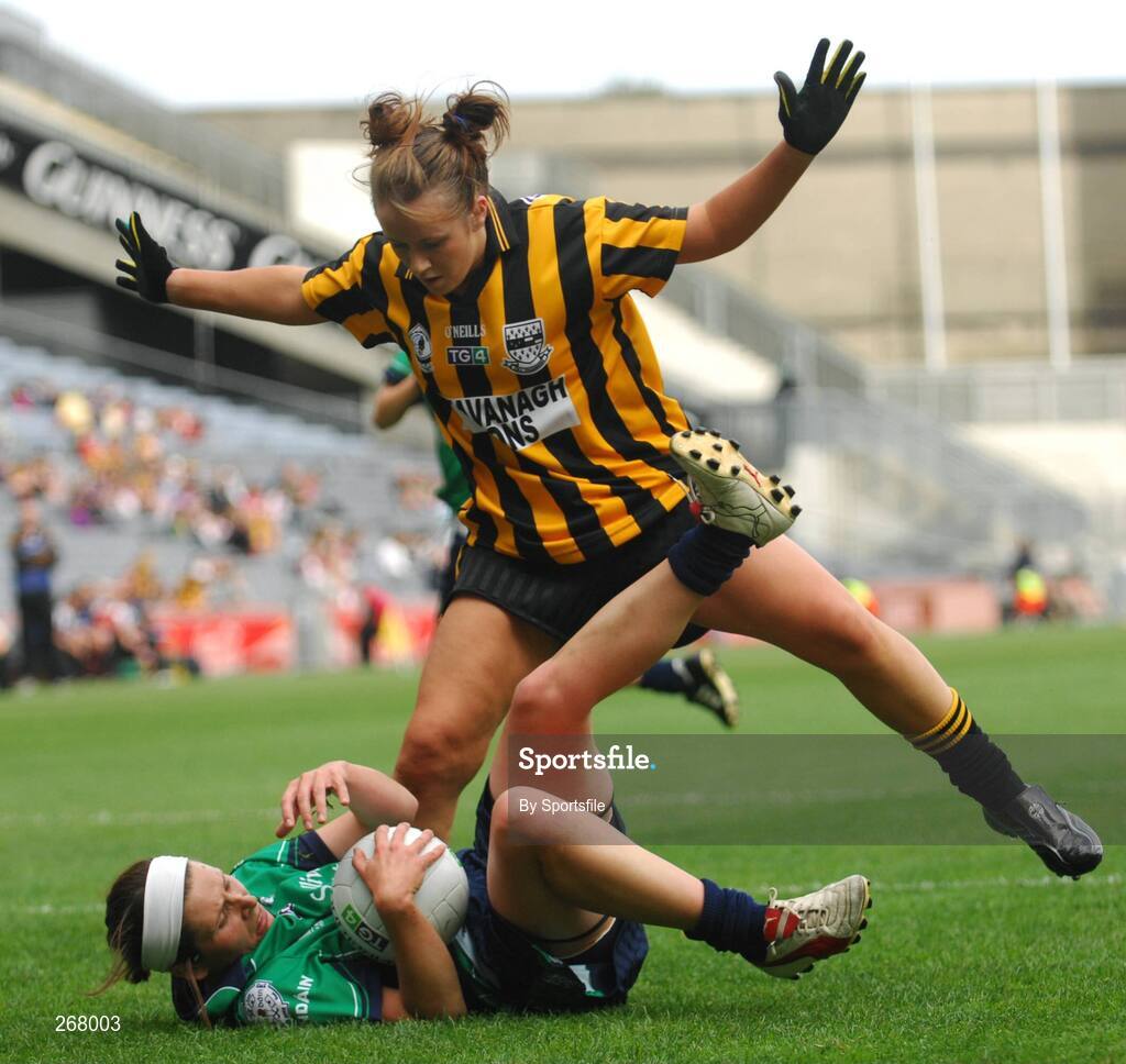23 September 2007; Bree White, London, in action against Kelly Anne Cottrell, Kilkenny. TG4 All-Ireland Ladies Junior Football Championship Final, London v Kilkenny, Croke Park, Dublin. Picture credit; Paul Mohan / SPORTSFILE