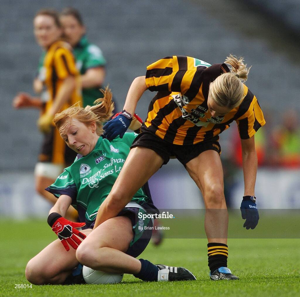 23 September 2007; Linda Tighe, London, in action against Angela Kenneally, Kilkenny. TG4 All-Ireland Ladies Junior Football Championship Final, London v Kilkenny, Croke Park, Dublin. Picture credit; Brian Lawless / SPORTSFILE