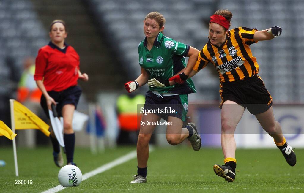 23 September 2007; Susan Byrne, London, in action against April Purcell, Kilkenny. TG4 All-Ireland Ladies Junior Football Championship Final, London v Kilkenny, Croke Park, Dublin. Picture credit; Brian Lawless / SPORTSFILE