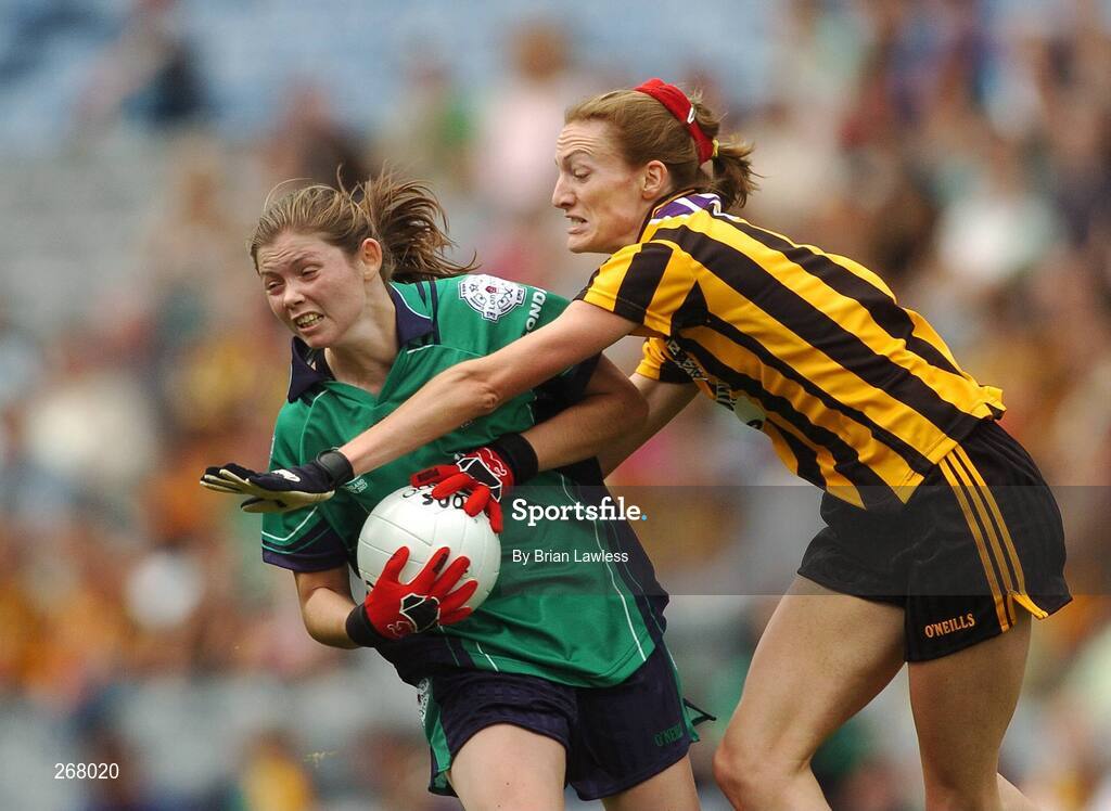 23 September 2007; Susan Byrne, London, in action against Caitriona Grace, Kilkenny. TG4 All-Ireland Ladies Junior Football Championship Final, London v Kilkenny, Croke Park, Dublin. Picture credit; Brian Lawless / SPORTSFILE