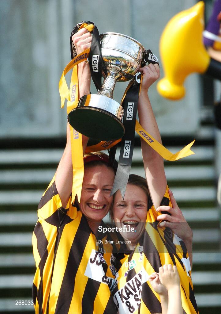 23 September 2007; Kilkenny captain Caitriona Grace, left, and team-mate Emer Roantree lift the West County Hotel Cup. TG4 All-Ireland Ladies Junior Football Championship Final, London v Kilkenny, Croke Park, Dublin. Picture credit; Brian Lawless / SPORTSFILE