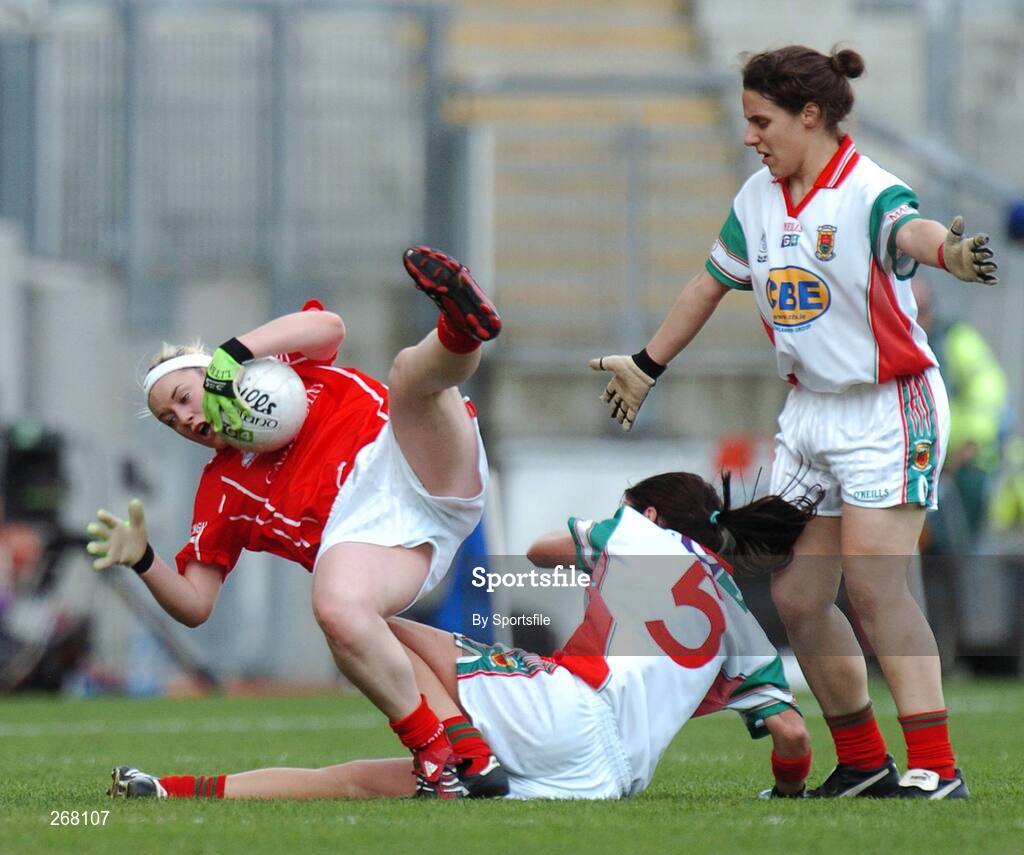 23 September 2007; Amanda Murphy, Cork, in action against Marcella Heffernan, Mayo. TG4 All-Ireland Ladies Senior Football Championship Final, Cork v Mayo, Croke Park, Dublin. Picture credit; Paul Mohan / SPORTSFILE