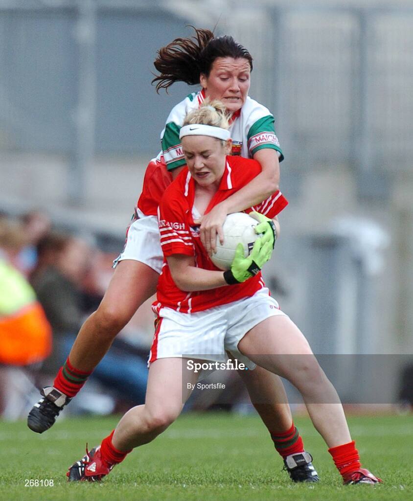 23 September 2007; Amanda Murphy, Cork, in action against Marcella Heffernan, Mayo. TG4 All-Ireland Ladies Senior Football Championship Final, Cork v Mayo, Croke Park, Dublin. Picture credit; Paul Mohan / SPORTSFILE