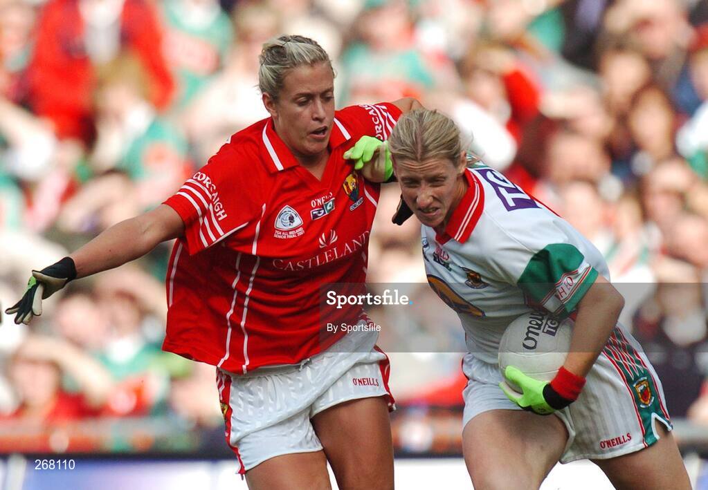 23 September 2007; Cora Staunton, Mayo, in action against Brid Stack, Cork. TG4 All-Ireland Ladies Senior Football Championship Final, Cork v Mayo, Croke Park, Dublin. Picture credit; Paul Mohan / SPORTSFILE