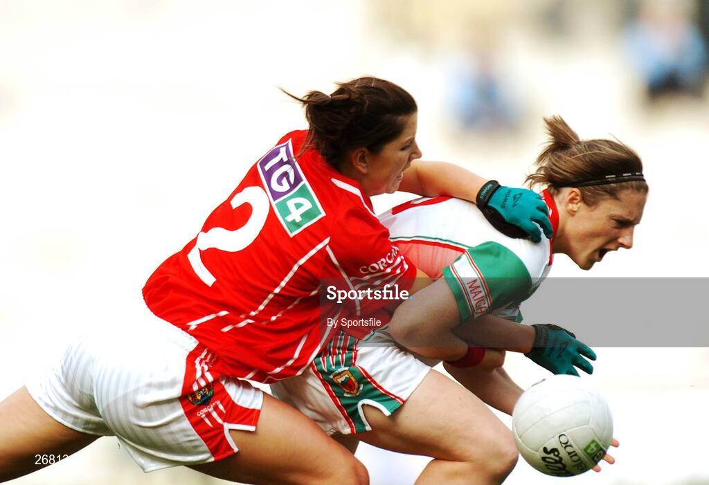 23 September 2007; Diana O'Hora, Mayo, in action against Ciara Walsh, Cork. TG4 All-Ireland Ladies Senior Football Championship Final, Cork v Mayo, Croke Park, Dublin. Picture credit; Paul Mohan / SPORTSFILE
