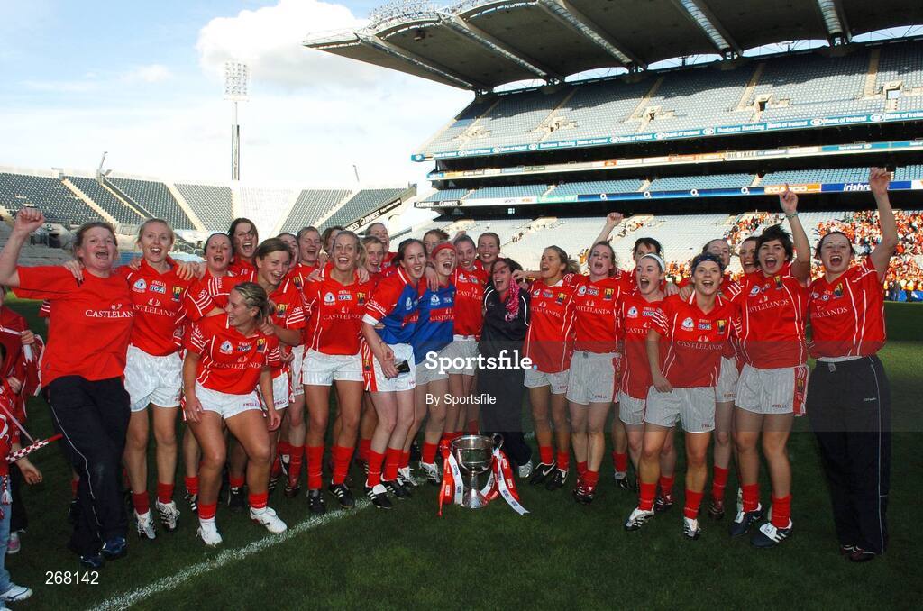 23 September 2007; The Cork squad celebrate with the Brendan Martin cup. TG4 All-Ireland Ladies Senior Football Championship Final, Cork v Mayo, Croke Park, Dublin. Picture credit; Paul Mohan / SPORTSFILE