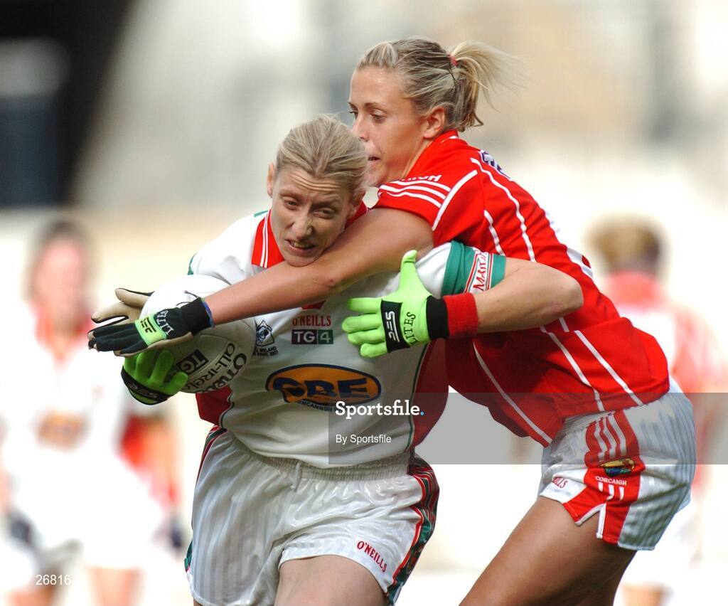 23 September 2007; Cora Staunton, Mayo, in action against Brid Stack, Cork. TG4 All-Ireland Ladies Senior Football Championship Final, Cork v Mayo, Croke Park, Dublin. Picture credit; Paul Mohan / SPORTSFILE