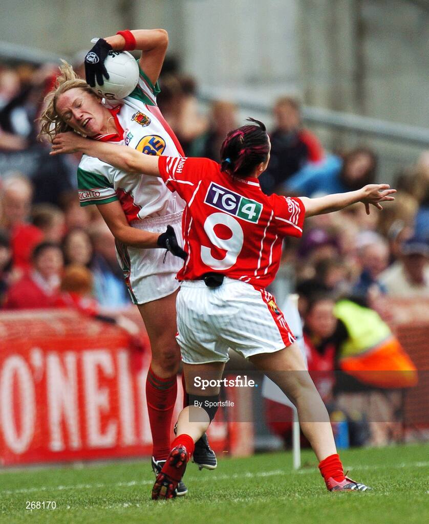 23 September 2007; Claire Egan, Mayo, in action against Norita Kelly, Cork. TG4 All-Ireland Ladies Senior Football Championship Final, Cork v Mayo, Croke Park, Dublin. Picture credit; Paul Mohan / SPORTSFILE