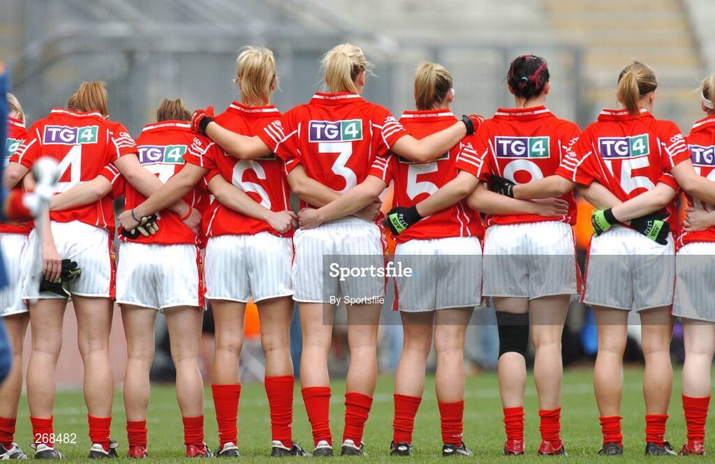 23 September 2007; Members of the Cork team line up for the National Anthem.TG4 All-Ireland Ladies Senior Football Championship Final, Cork v Mayo, Croke Park, Dublin. Picture credit; Paul Mohan / SPORTSFILE