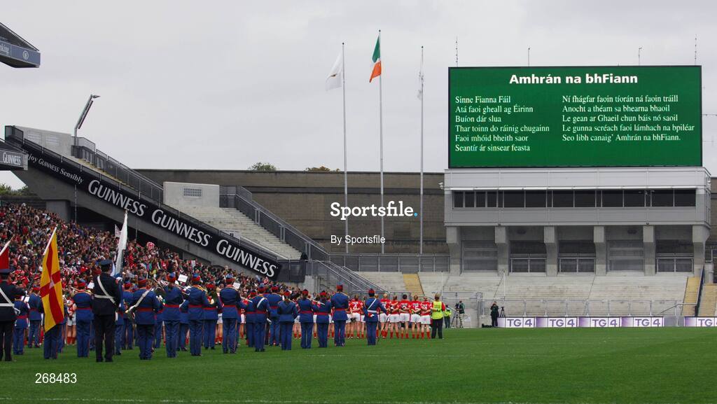 23 September 2007; The Artane Band playing the National Anthem before the start of the game.TG4 All-Ireland Ladies Senior Football Championship Final, Cork v Mayo, Croke Park, Dublin. Picture credit; Paul Mohan / SPORTSFILE