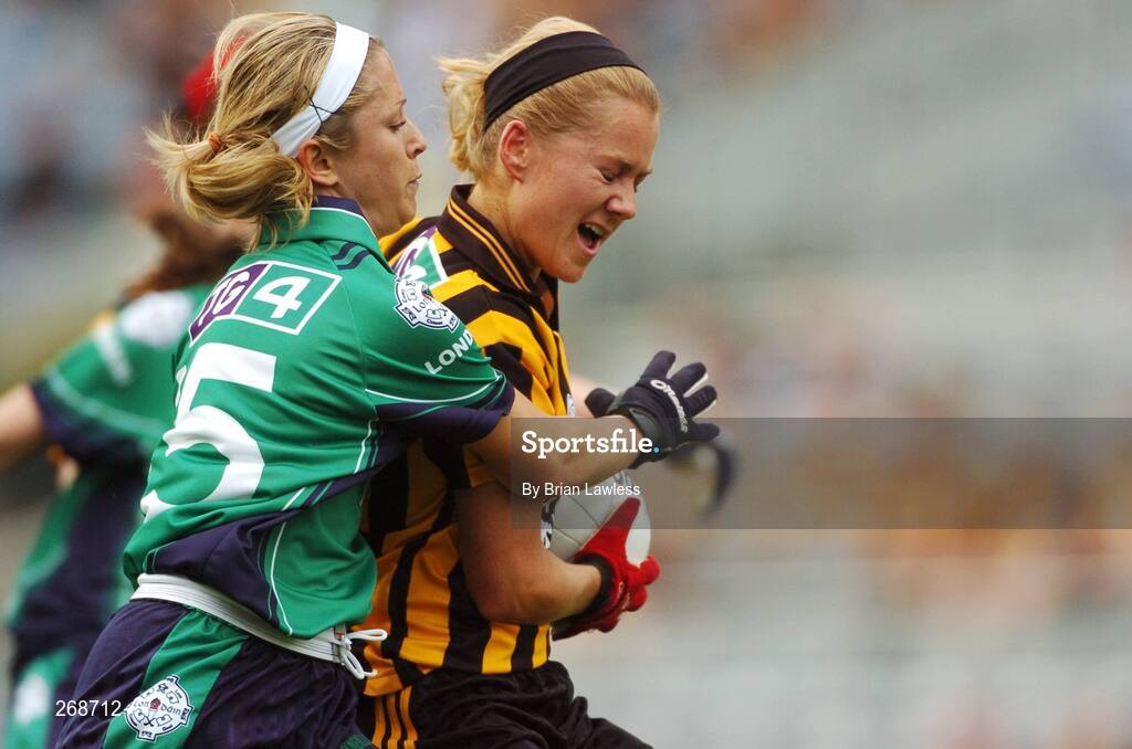 23 September 2007; Andrea Murphy, Kilkenny, in action against Laura McDonagh, London. TG4 All-Ireland Ladies Junior Football Championship Final, London v Kilkenny, Croke Park, Dublin. Picture credit; Brian Lawless / SPORTSFILE