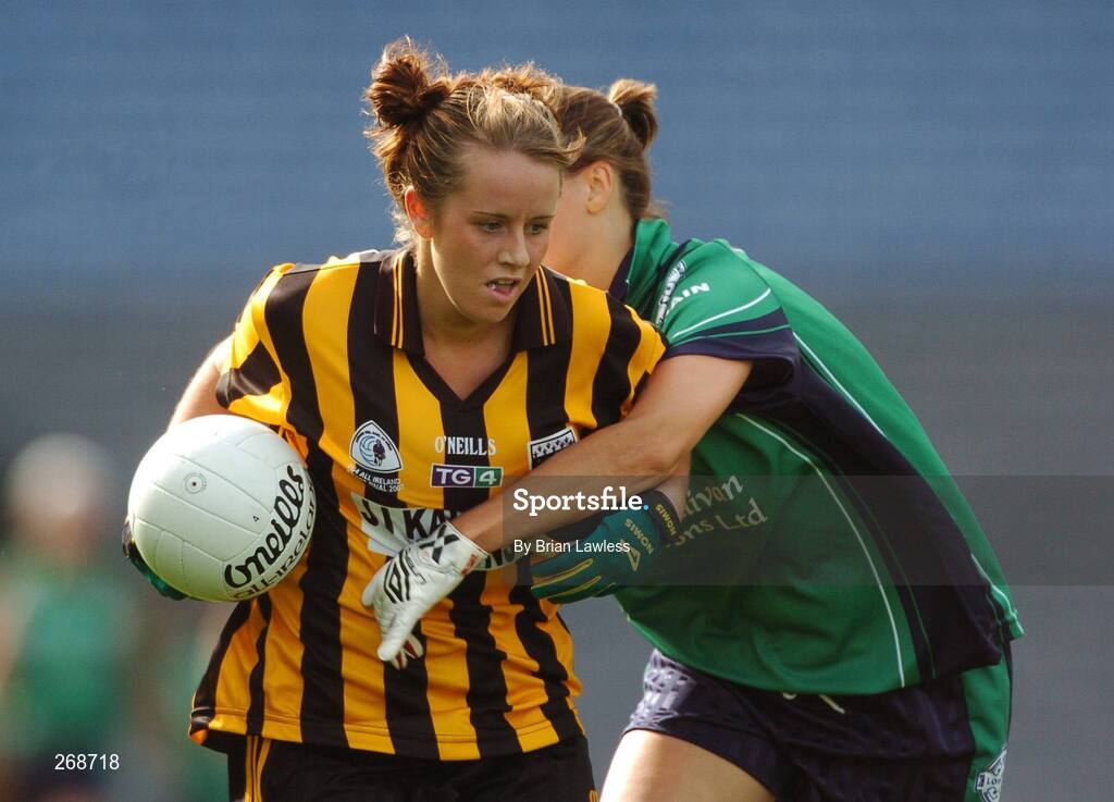 23 September 2007; Kelly Anne Cottrell, Kilkenny, in action against Roisin McEvoy, London. TG4 All-Ireland Ladies Junior Football Championship Final, London v Kilkenny, Croke Park, Dublin. Picture credit; Brian Lawless / SPORTSFILE