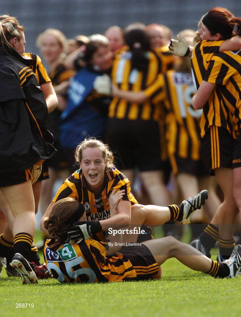 23 September 2007; Kilkenny players Aoife Gorey (25) and Sara McCarthy celebrate after the match. TG4 All-Ireland Ladies Junior Football Championship Final, London v Kilkenny, Croke Park, Dublin. Picture credit; Brian Lawless / SPORTSFILE