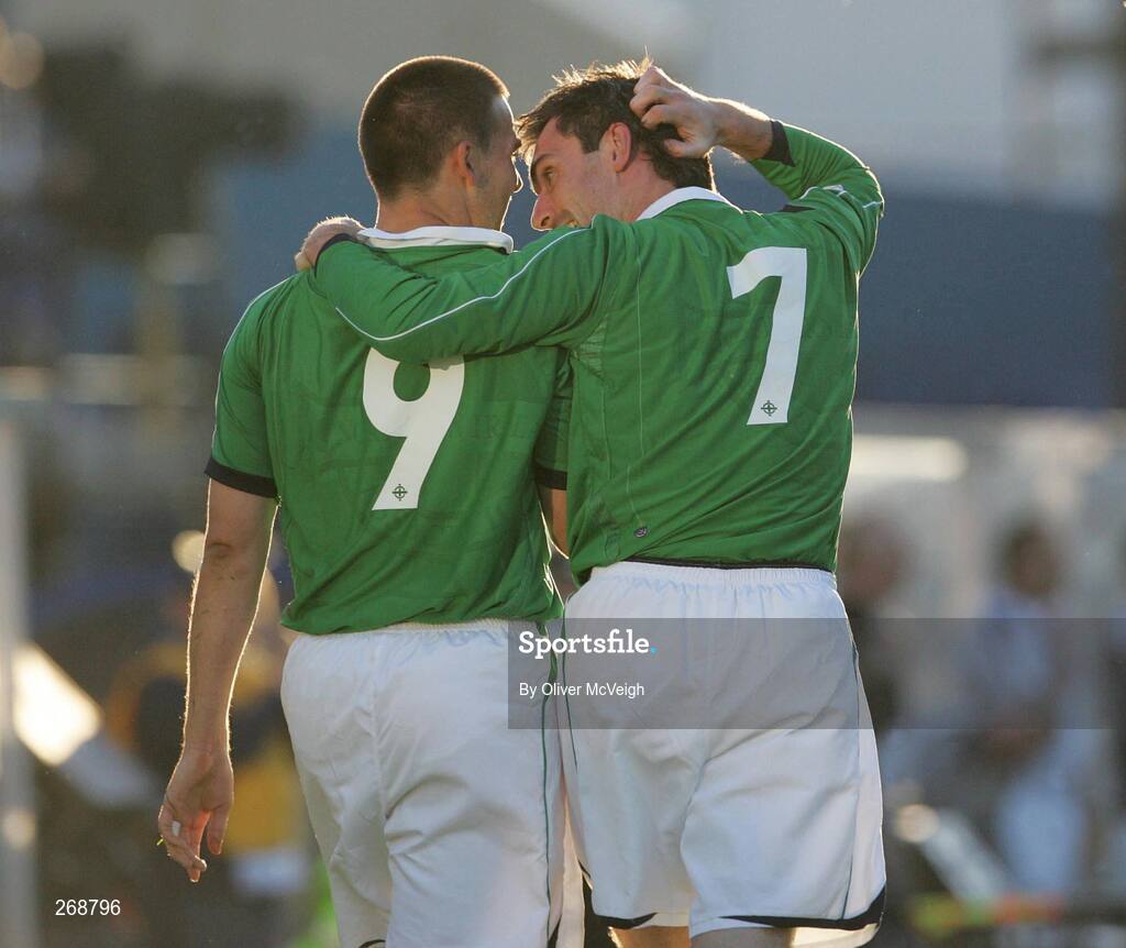 22 August 2007; David Healy, left, and Keith Gillespie, Northern Ireland. 2008 European Championship Qualifier, Group F, Northern Ireland v Liechtenstein, Windsor Park, Belfast, Co. Antrim. Picture credit: Oliver McVeigh / SPORTSFILE