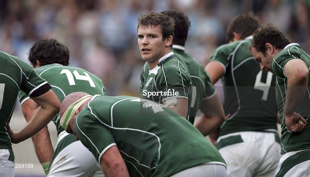 30 September 2007; Ireland's Gordon D'Arcy and Denis Hickie, no. 3, during the game. 2007 Rugby World Cup, Pool D, Ireland v Argentina, The Parc des Princes, Paris, France. Picture credit; Paul Thomas / SPORTSFILE  *** Local Caption ***