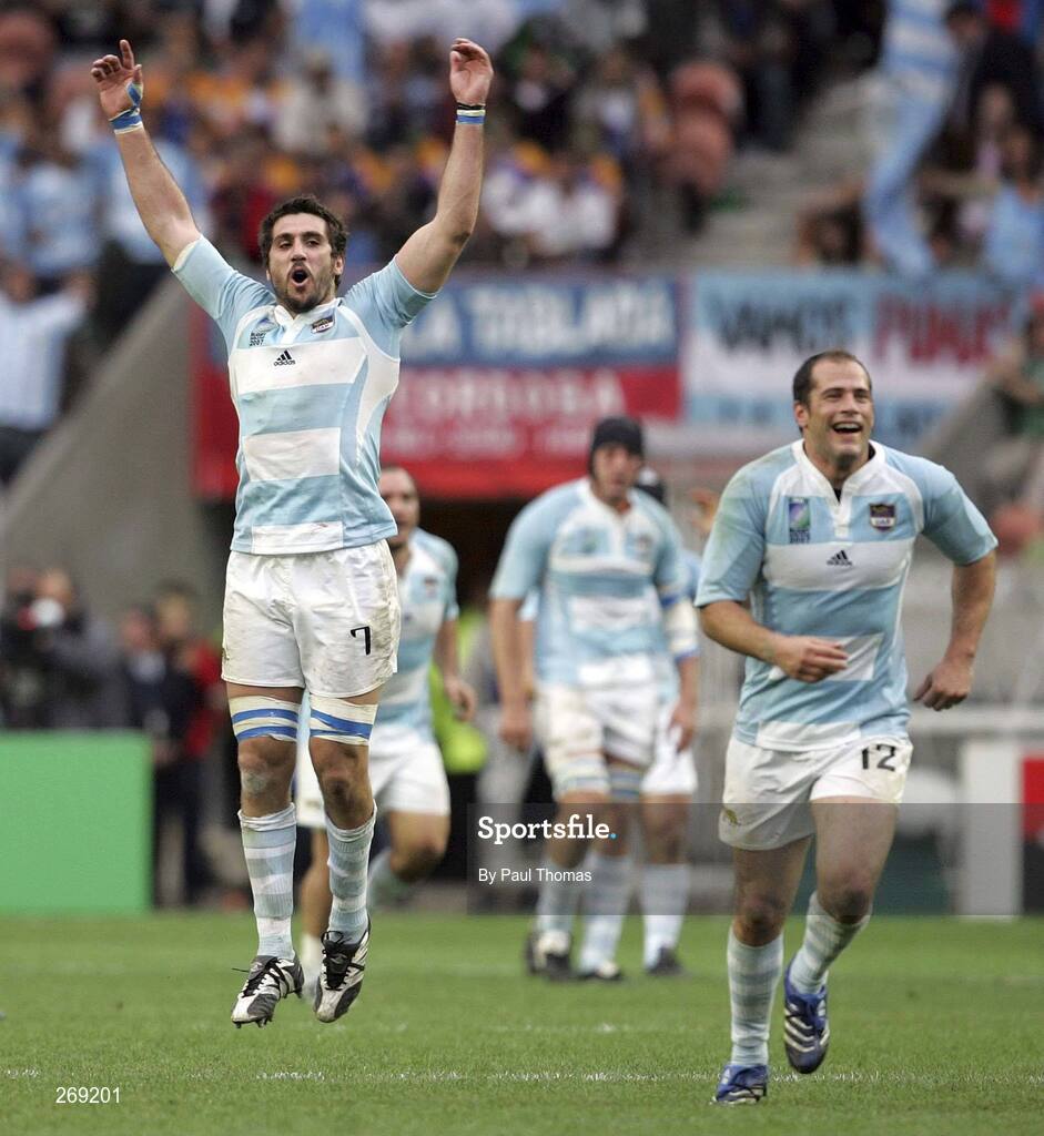 30 September 2007; Argentina's Juan Martin Fernandez Lobbe celebrates the win. 2007 Rugby World Cup, Pool D, Ireland v Argentina, The Parc des Princes, Paris, France. Picture credit; Paul Thomas / SPORTSFILE