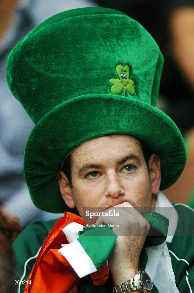 30 September 2007; An Ireland fan near the end of the game. 2007 Rugby World Cup, Pool D, Ireland v Argentina, Parc des Princes, Paris, France. Picture credit; Brendan Moran / SPORTSFILE