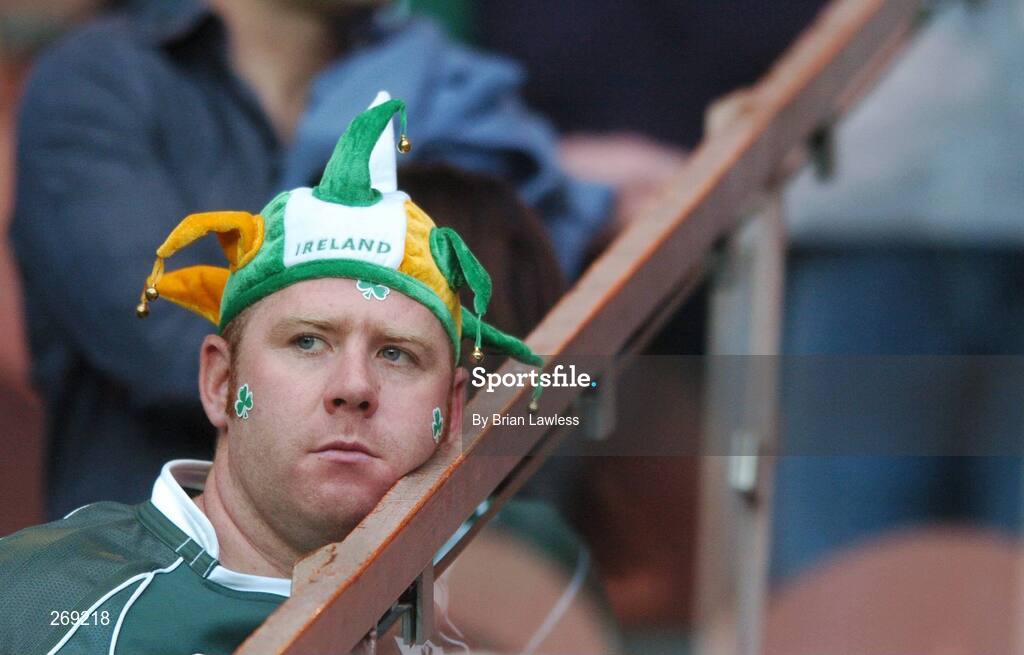 30 September 2007; A dejected Ireland fan after the match. 2007 Rugby World Cup, Pool D, Ireland v Argentina, Parc des Princes, Paris, France. Picture credit; Brian Lawless / SPORTSFILE