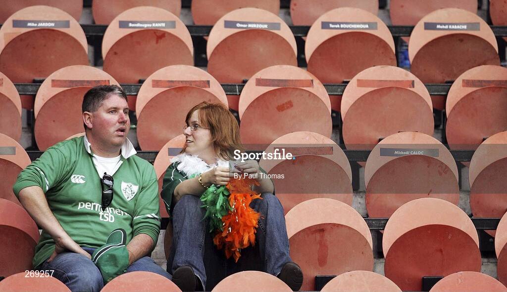 30 September 2007; Dejected Irish fans after the game. 2007 Rugby World Cup, Pool D, Ireland v Argentina, The Parc des Princes, Paris, France. Picture credit; Paul Thomas / SPORTSFILE