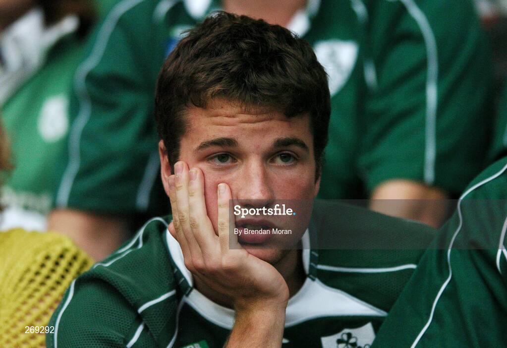 30 September 2007; An dejected Ireland fan during the game. 2007 Rugby World Cup, Pool D, Ireland v Argentina, Parc des Princes, Paris, France. Picture credit; Brendan Moran / SPORTSFILE