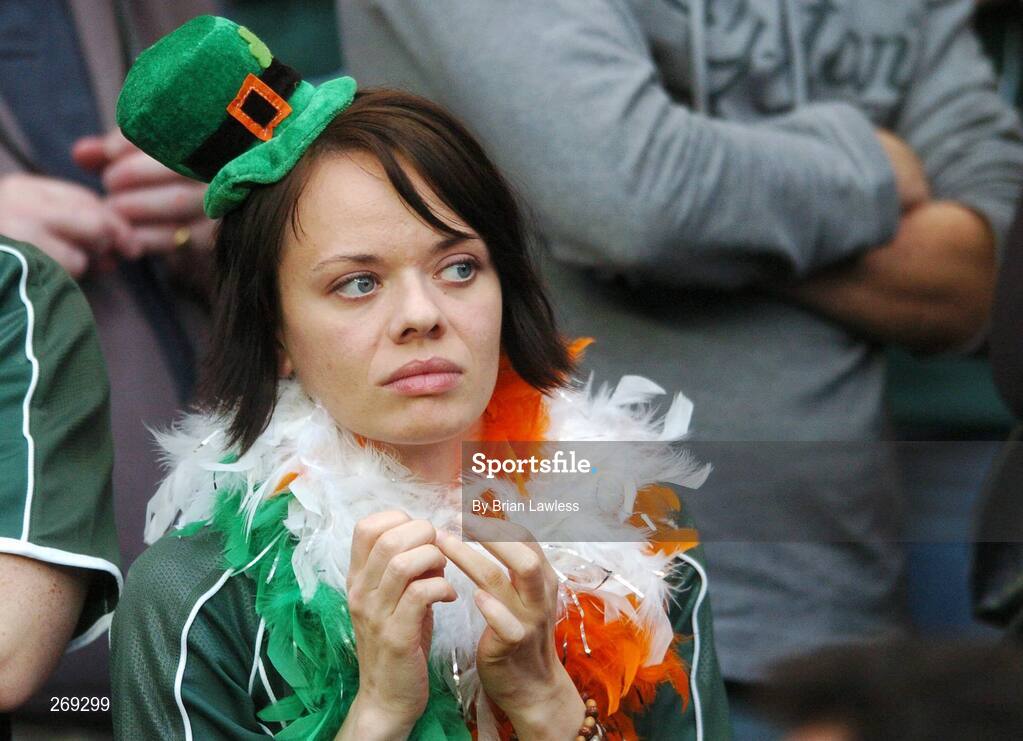 30 September 2007; An Ireland fan watches the dying moments of the match. 2007 Rugby World Cup, Pool D, Ireland v Argentina, Parc des Princes, Paris, France. Picture credit; Brian Lawless / SPORTSFILE