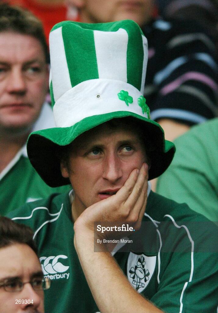 30 September 2007; A dejected Ireland fan during the game. 2007 Rugby World Cup, Pool D, Ireland v Argentina, Parc des Princes, Paris, France. Picture credit; Brendan Moran / SPORTSFILE