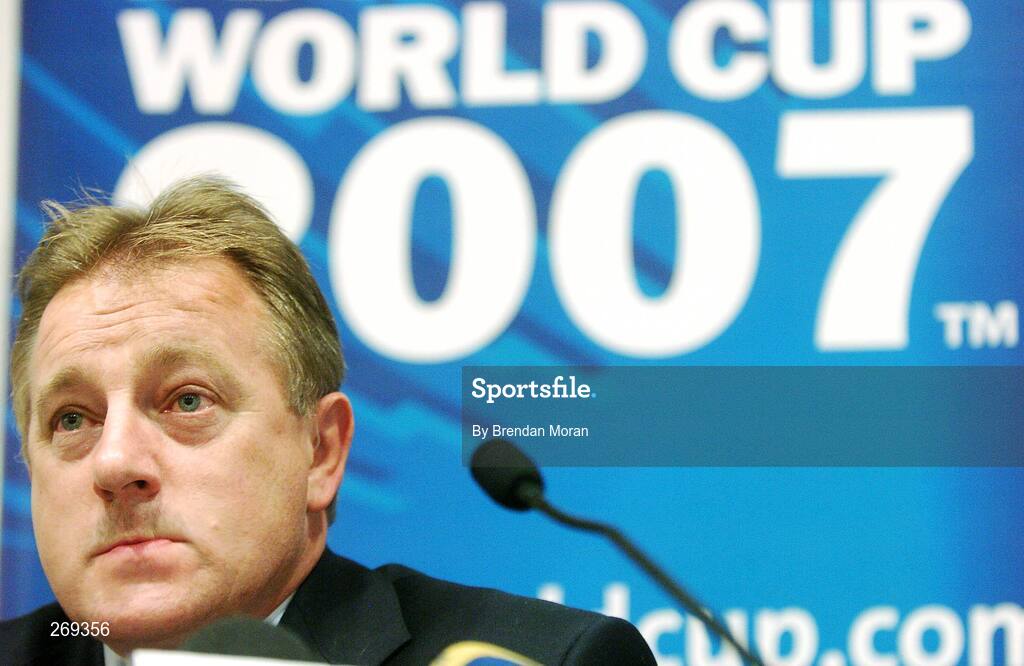 1 October 2007; Ireland head coach Eddie O'Sullivan reacts during a press conference following Ireland's defeat by Argentina on Sunday which eliminated them from the 2007 Rugby World Cup. Sofitel Porte Des Serves, Paris, France. Picture credit; Brendan Moran / SPORTSFILE