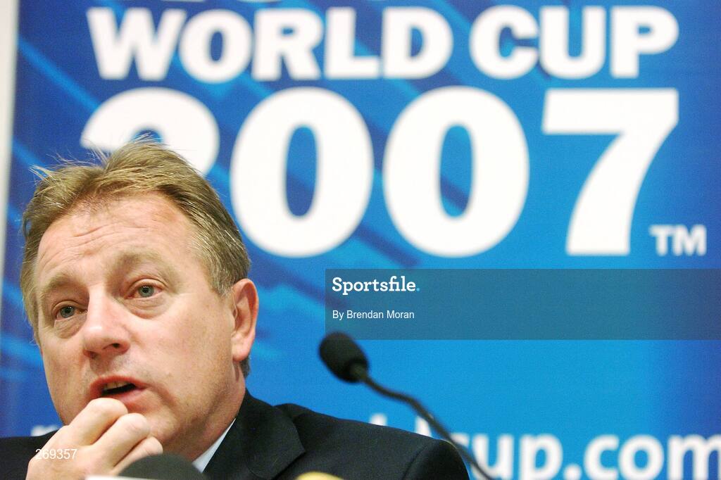 1 October 2007; Ireland head coach Eddie O'Sullivan reacts during a press conference following Ireland's defeat by Argentina on Sunday which eliminated them from the 2007 Rugby World Cup. Sofitel Porte Des Serves, Paris, France. Picture credit; Brendan Moran / SPORTSFILE