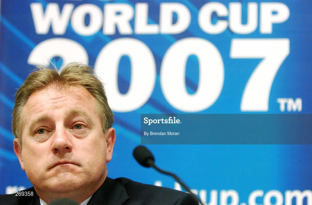 1 October 2007; Ireland head coach Eddie O'Sullivan reacts during a press conference following Ireland's defeat by Argentina on Sunday which eliminated them from the 2007 Rugby World Cup. Sofitel Porte Des Serves, Paris, France. Picture credit; Brendan Moran / SPORTSFILE