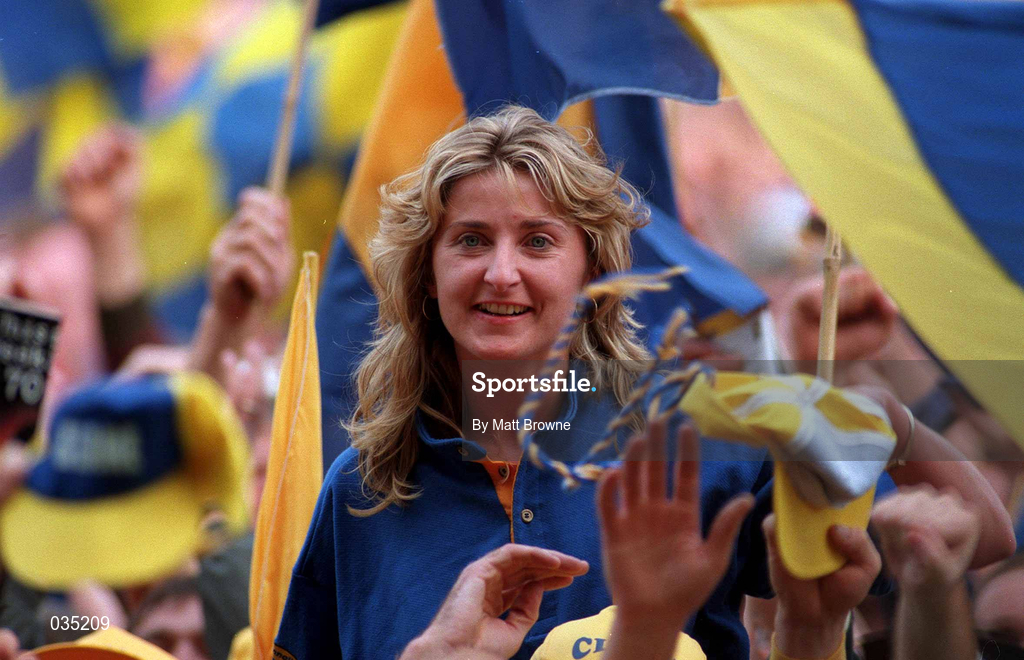 14 September 1997; A Clare supporter celebrates on the pitch after the Guinness All-Ireland Senior Hurling Championship Final match between Clare and Tipperary at Croke Park in Dublin. Photo by Matt Browne/Sportsfile