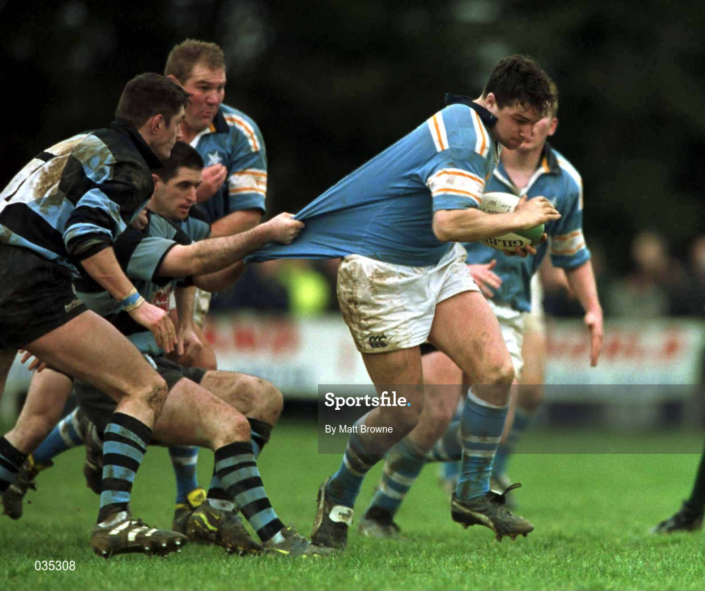 13 February 2000; David Wallace of Garryowen is tackled by Conor Burke of Shannon during the AIB All-Ireland League Division 1 match between Garryowen and Shannon at Dooradoyle in Limerick. Photo by Matt Browne/Sportsfile