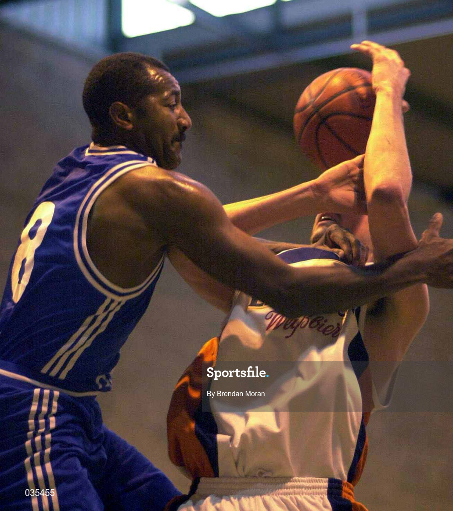 19 December 1999; John Bennett of Star of the Sea in action against Ed Randolph of Killester during the ESB Men's Superleague Basketball match between Killester and Star of the Sea at IWA in Clontarf in Dublin. Photo by Brendan Moran/Sportsfile